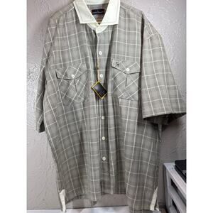 Stacy Adams Mens Shirt Short Sleeve Gold off White Plaid Collar Button Up Sz 4X‎